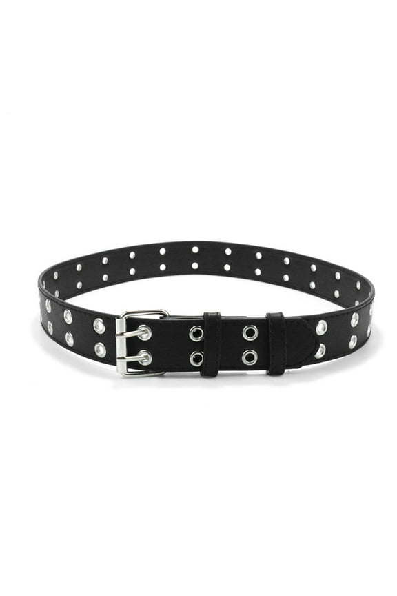 Double Grommet Belt for Girls and Boys, Punk PU Leather Kids Studded Holes Belt for Jeans Pants