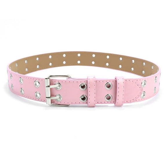 Double Grommet Belt for Girls and Boys, Punk PU Leather Kids Studded Holes Belt for Jeans Pants