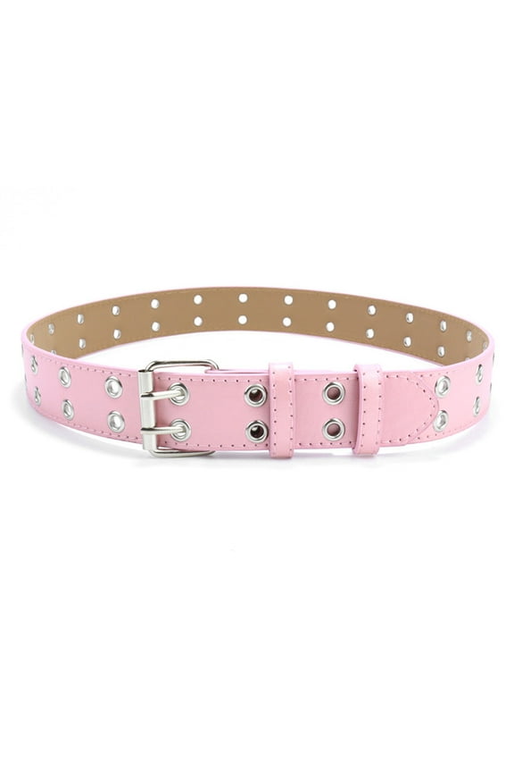 Double Grommet Belt for Girls and Boys, Punk PU Leather Kids Studded Holes Belt for Jeans Pants