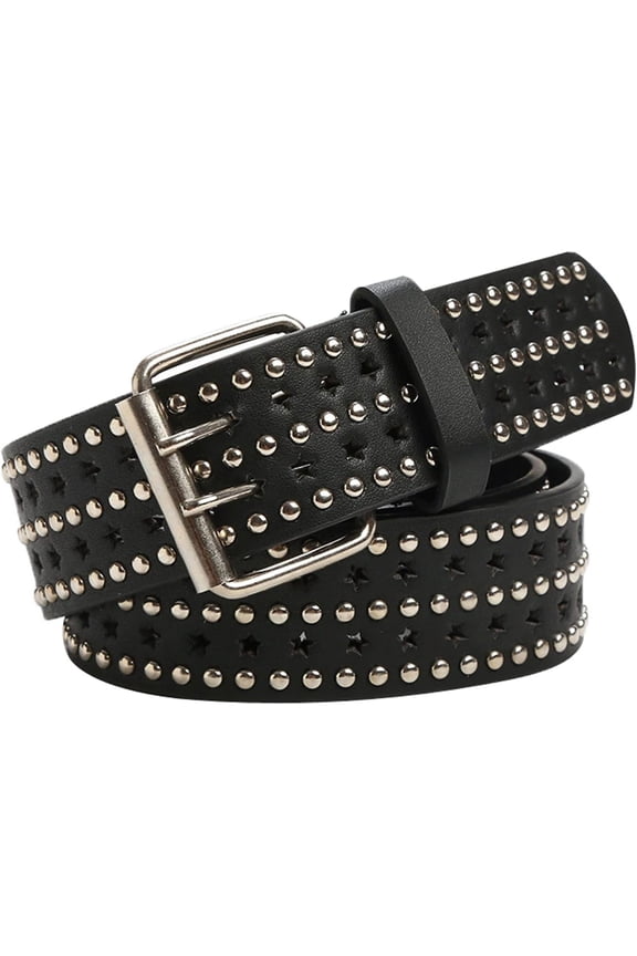Double Grommet Leather Belt for Women Men Goth Studded Belt Punk Jeans y2k Belt