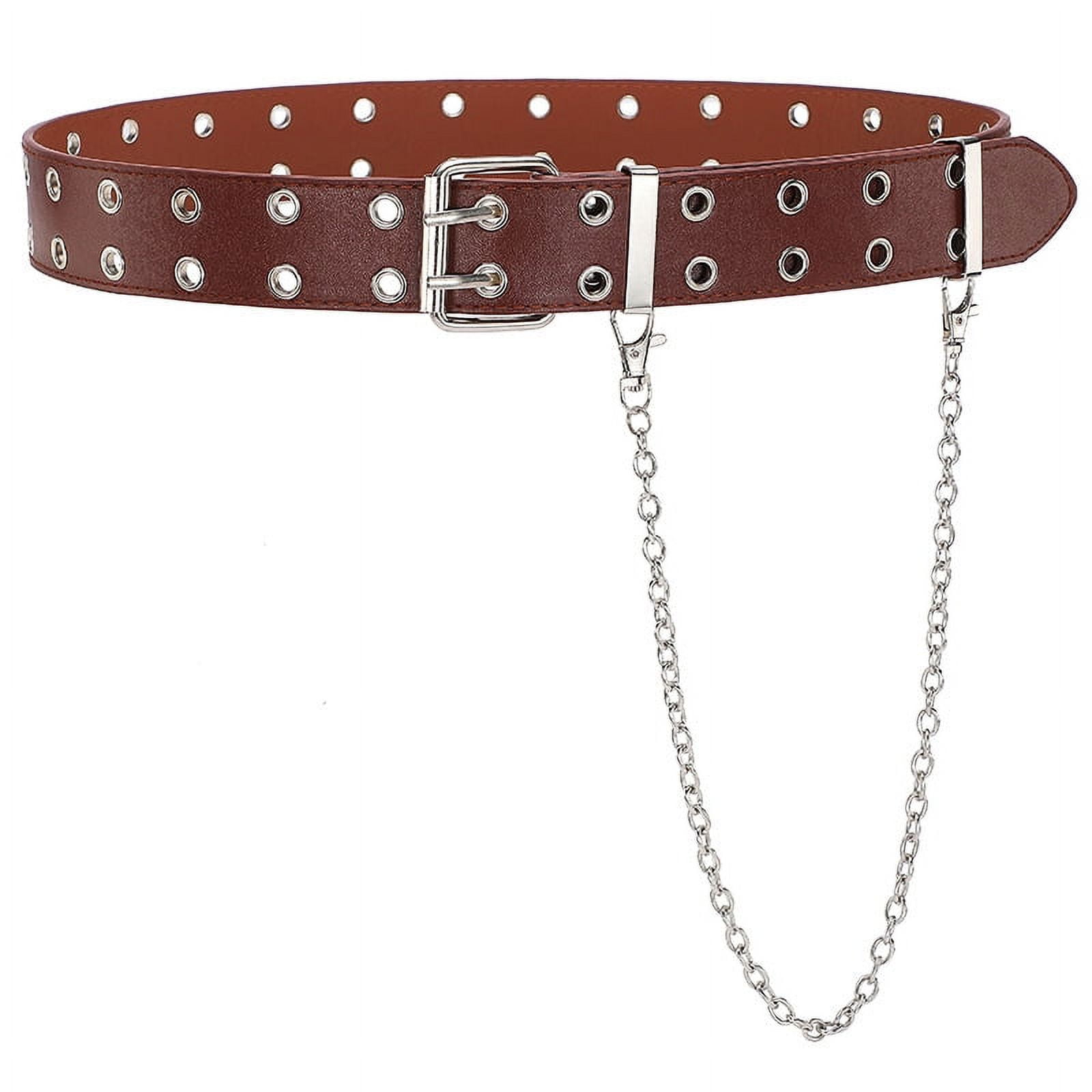 Double Grommet Leather Belt with Detachable Chain for Women Men Punk Rock Style Jeans BeltC Walmart
