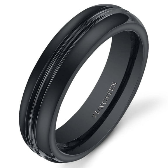 Double Groove 5mm Womens Black Tungsten Band Size 7