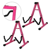 Double Guitar Stand Floor 2Pcs Adjustable Heavy Duty A Frame Universal Folding Acoustic Electric Bass Mandolin Banjo Violin Holder Stands For On Stage Studio - Pink 2PCS