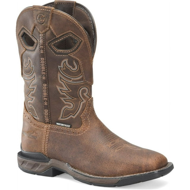 Double-H Boots Men's Wilmore 11” Waterproof Wide Square Toe Roper Non-Metallic Soft Toe Work Boot Brown - DH5380