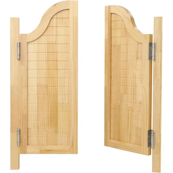 Double Half Doors Swinging Doors with Hinges, Louvered Interior Doors for Openings, Solid Pine Wood Room Divider for Hallway Kitchen Entrance Partition, White (Log Color, 31.5" W X 35.4" H)