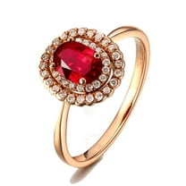 Double Halo 1.75 Carat 8x6mm Oval Shape Red Ruby And Moissanite Diamond Engagement Ring in 10k Yellow Gold