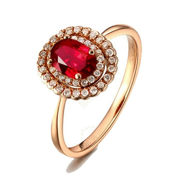 Double Halo 1.75 Carat 8x6mm Oval Shape Red Ruby And Moissanite Diamond Engagement Ring in 10k Yellow Gold