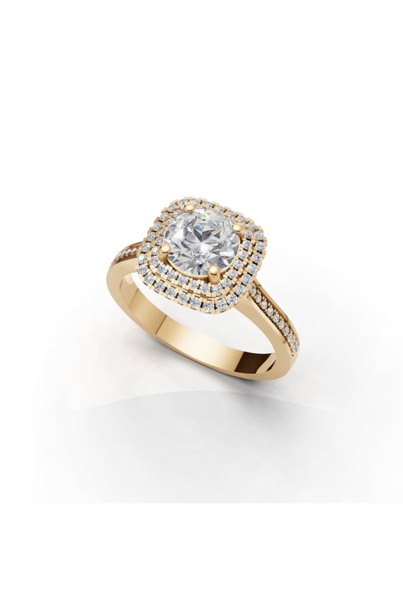 Double Halo 14K Yellow Gold Plated Round Cut Cubic Zirconia Wedding Ring Set for Women Made with 925 Sterling Silver