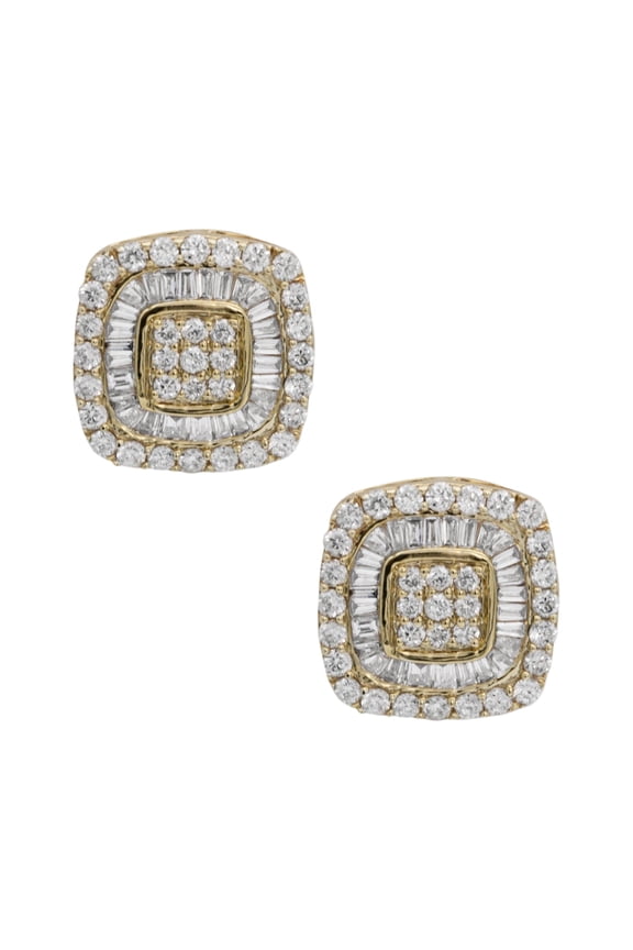 Double Halo Cluster Diamond Stud Unisex Adult Earrings 0.69ct 10K Yellow Gold, 2.18 Gr – Goldum NYC