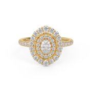 Double Halo Cluster Engagement Rings for Women, IGI Certified 1 Cttw Oval And Round Cut Lab Grown Diamond Ring In 14K Solid Yellow Gold F-G, VS-SI Quality Ring Size-6.5