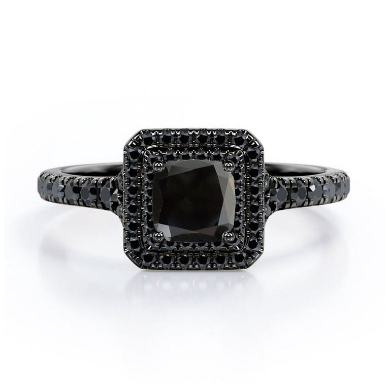 Double Halo Design 0.5 TCW Princess Cut Lab Created Black