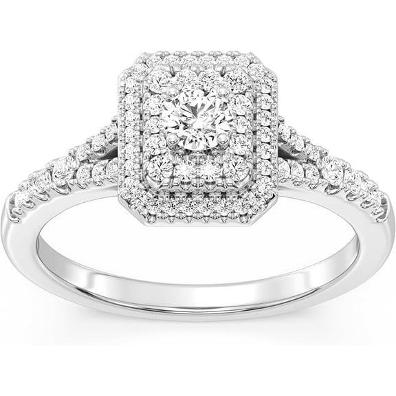 Double Halo Moissanite Diamond Ring 10K/14K/18K Solid White Gold Ring Round Cut Classic Engagement Ring Special for Christmas Gift