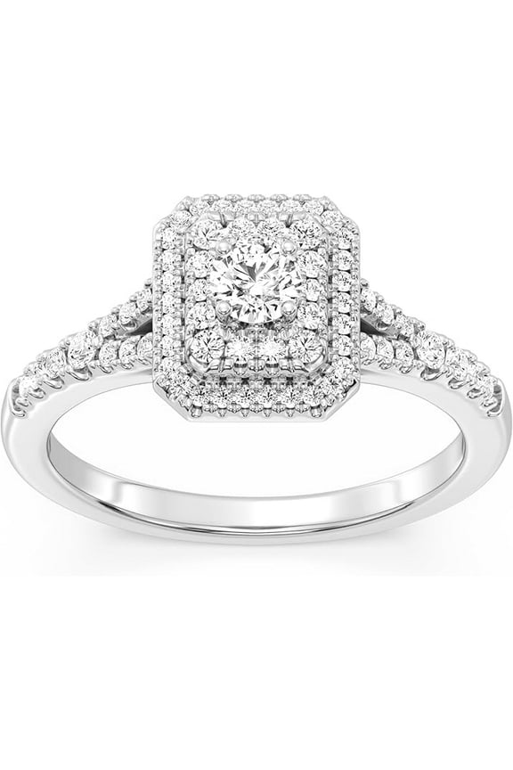 Double Halo Moissanite Diamond Ring 10K/14K/18K Solid White Gold Ring Round Cut Classic Engagement Ring Special for Christmas Gift