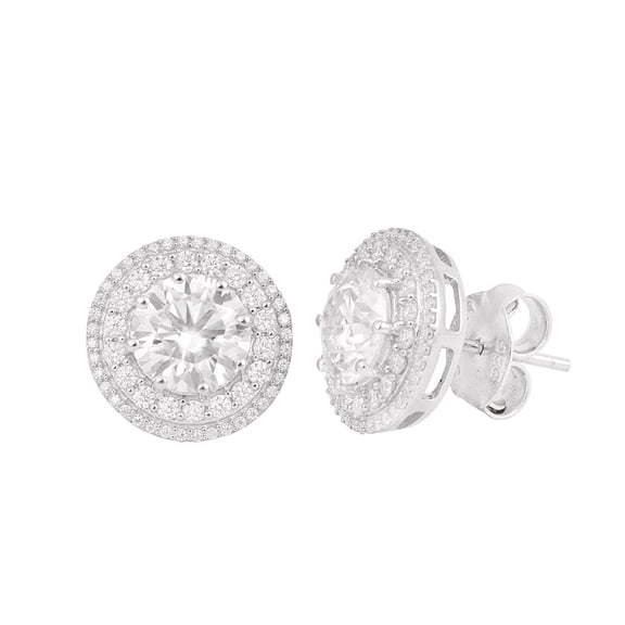 Double Halo Women Stud 5.85 Ctw Round Shape Moissanite Diamond 925 Sterling Silver Earrings