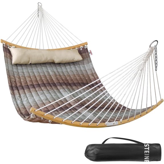 Double Hammock 11 FT Aqua Green Quilted Fabric For 2 Persons with Pillow