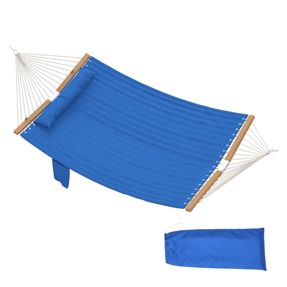 Double Hammock 2 Person, Padded Outdoor Hammock with Pillow, 440lbs Capacity, Navy Blue