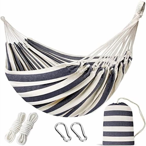 Double Hammock - 2 Persons Portable Hanging Camping Bed, Blue, 118.3"L x 63"W, 350Lbs Capacity, Polyester, Supports Up to 350 lbs