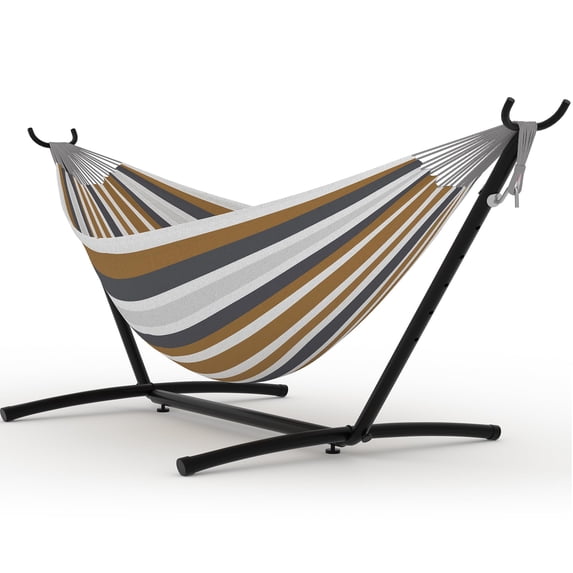 Double Hammock with Adjustable Steel Stand – Portable 2-Person Hammock with 450 Lbs Capacity, Waterproof Carry Bag & Space-Saving Design for Backyard, Beach & Balcony