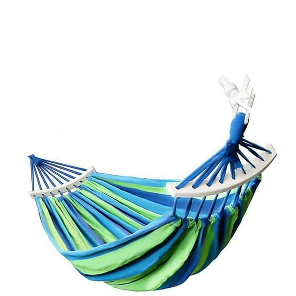 Double Hammock, Blue 2 Person Cotton Canvas Portable Hammock, with 2 Anti Roll Balance Beam and Sturdy Metal Knot Tree Straps for Tree, Camping, Backyard and Beach, Carrying Bag Included