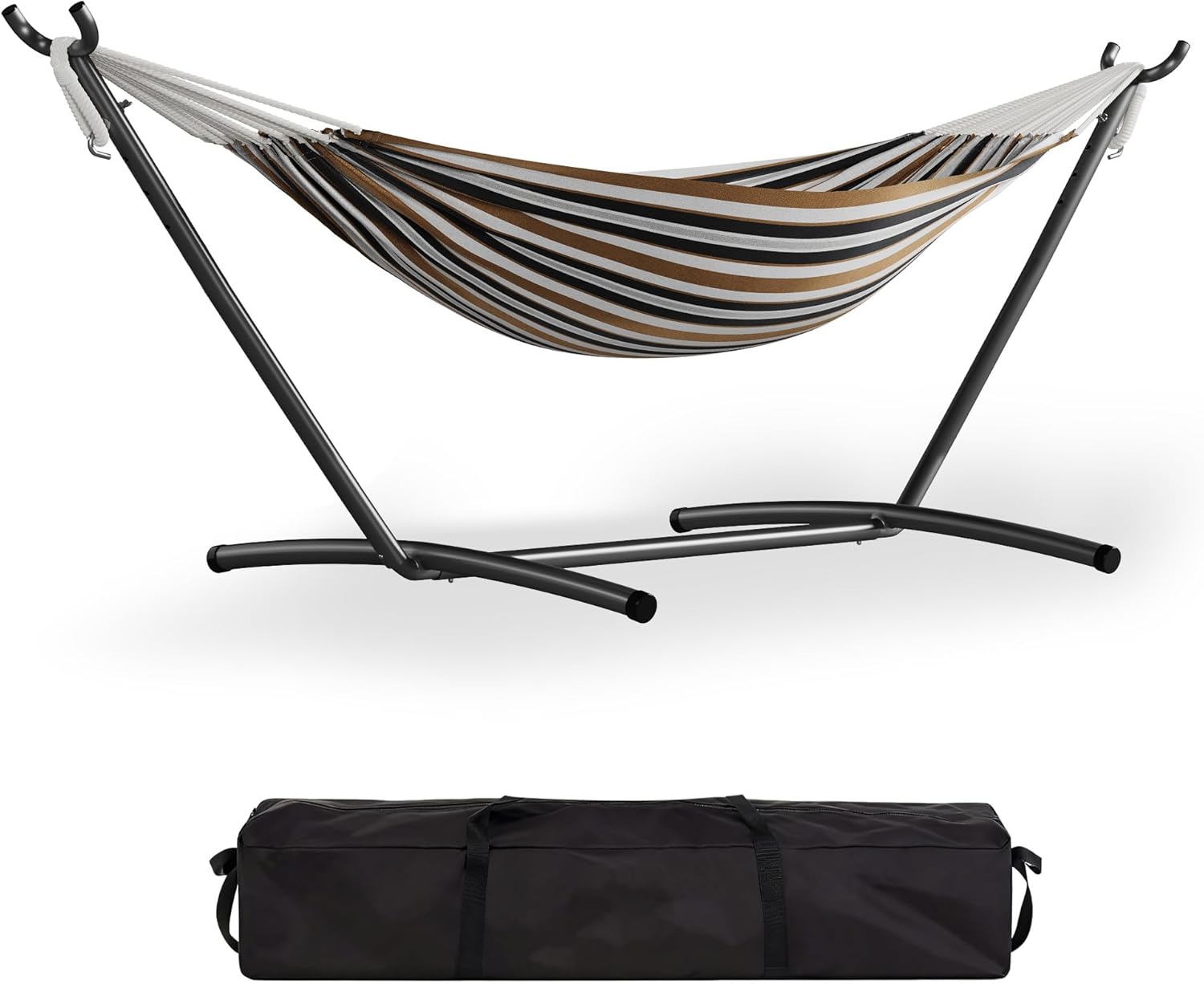 Double Hammock with Foldable Steel Stand and Carrying Bag, Portable Freestanding Hammock for Indoor & Outdoor Use, 450 lbs Capacity, Ideal for Garden, Patio, Camping, Beach, Coffee