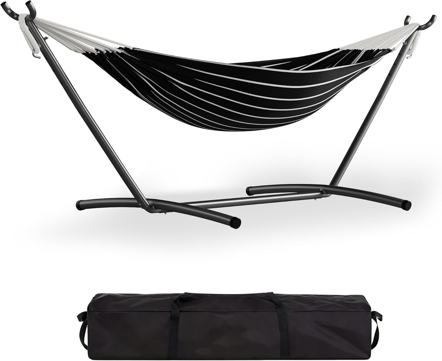 Double Hammock with Foldable Steel Stand and Carrying Bag, Portable Freestanding Hammock for Indoor & Outdoor Use, 450 lbs Capacity, Ideal for Garden, Patio, Camping, Beach, Onyx