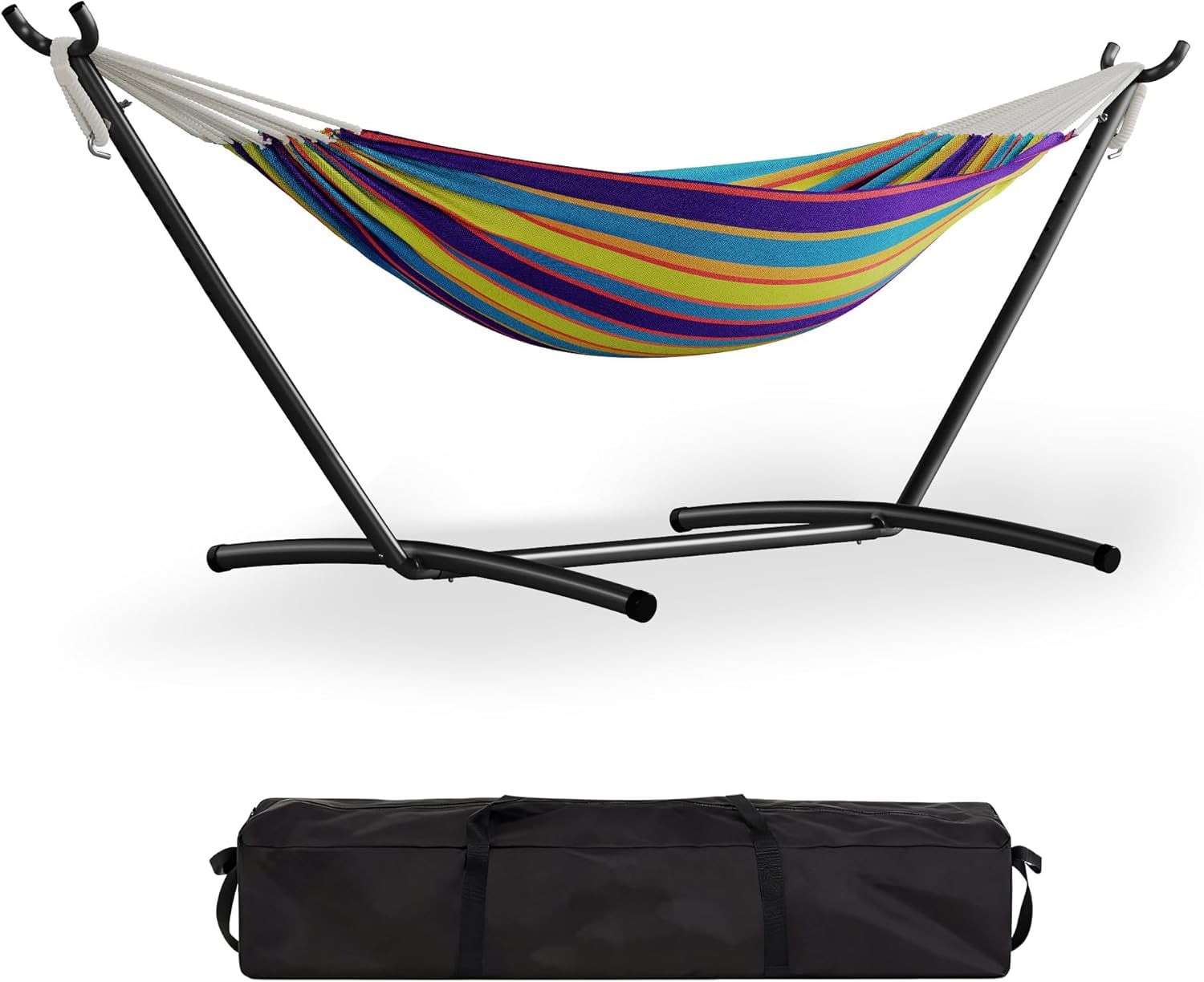 Double Hammock with Foldable Steel Stand and Carrying Bag, Portable Freestanding Hammock for Indoor & Outdoor Use, 450 lbs Capacity, Ideal for Garden, Patio, Camping, Beach, Tropical