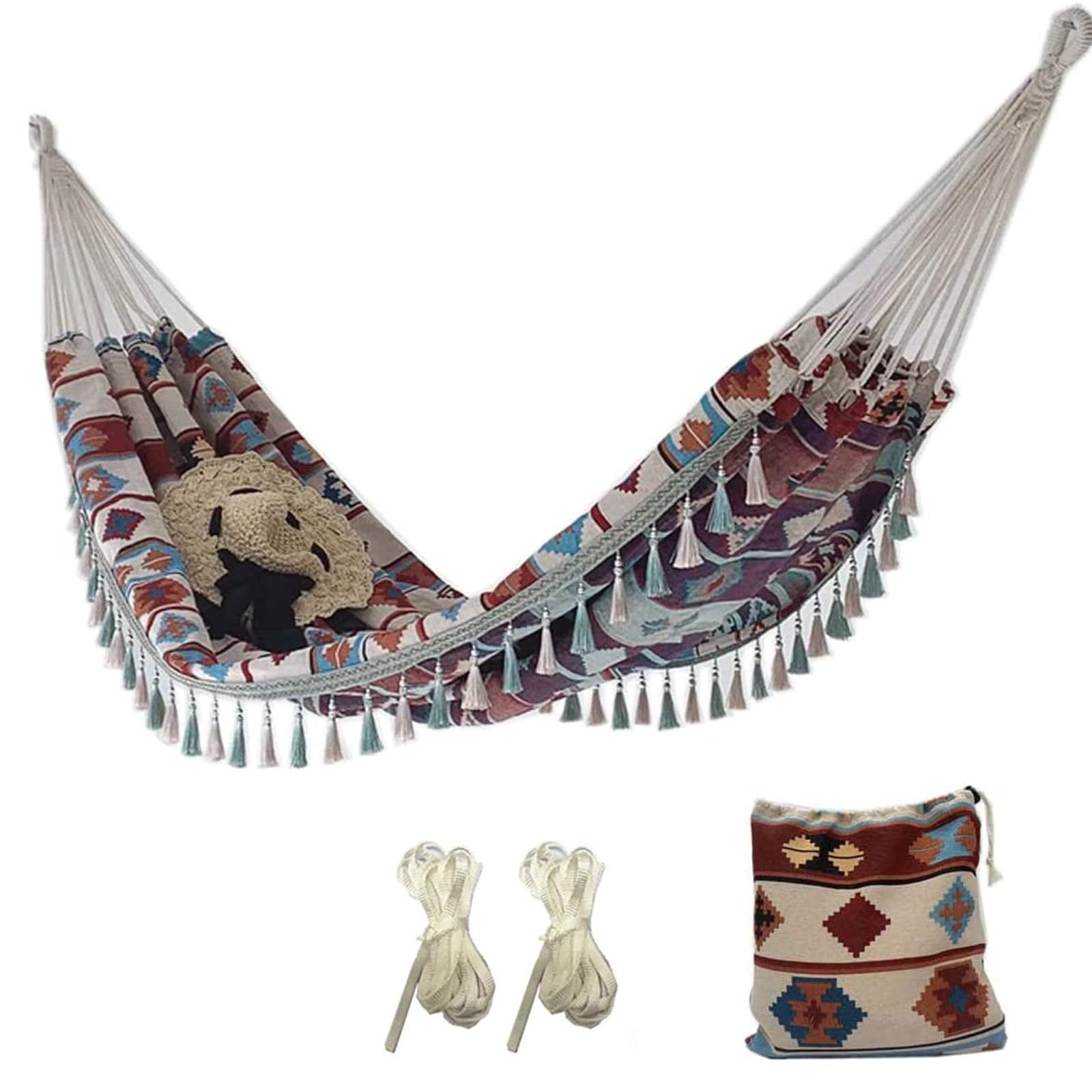 Double Hammock with Macrame Fringe for 2 Persons,Double Boho Hammocks