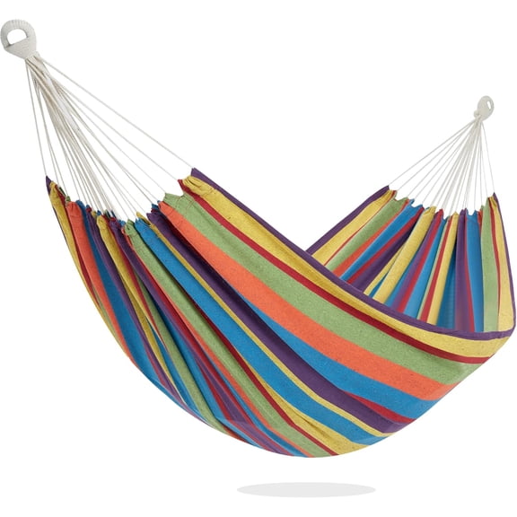 Double Hammock for Outside, Replacement for Stand, Tree Hammock | 500 lbs Capacity, 10FT, Handcrafted strong cotton ropes, Heavy-Duty Metal Rings, Ultimate Comfort Fabric (Tropical, Small)