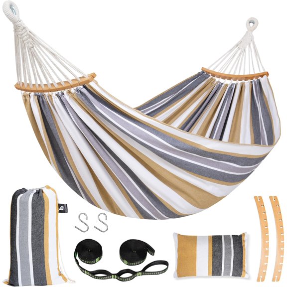 Double Hammock with Spreader Bar and Carrying Bag Color Coffee