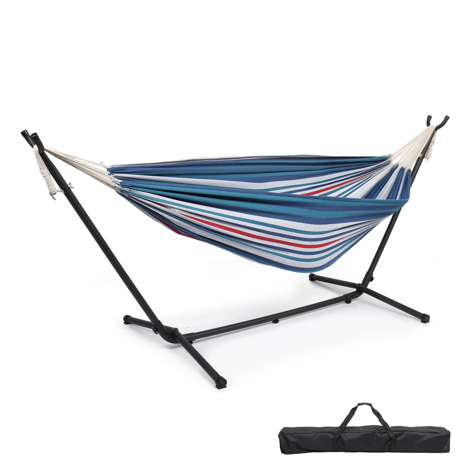 Double Hammock with Stand 330LBS Capacity Adjustable Steel Hammock Set with Carry Bag for Indoor Outdoor Patio Backyard Camping