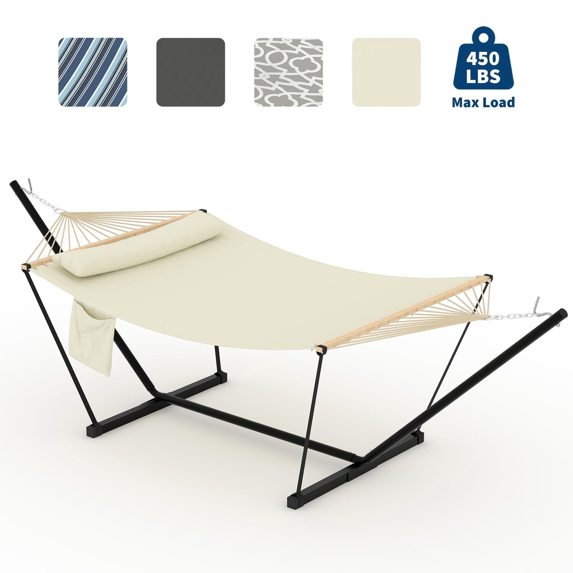 Double Hammock with Stand – Heavy Duty Portable 2-Person Hammock, Adjustable Steel Stand – for Outdoor, Patio, Garden, Beach, Backyard