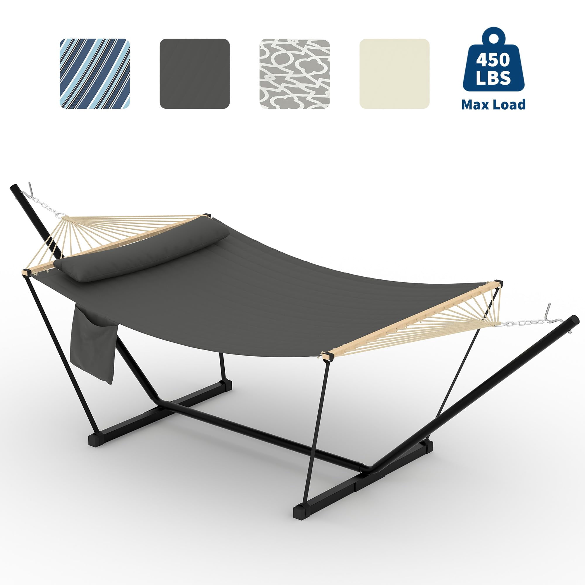 Double Hammock with Stand – Heavy Duty Portable 2-Person Hammock, Adjustable Steel Stand – for Outdoor, Patio, Garden, Beach, Backyard
