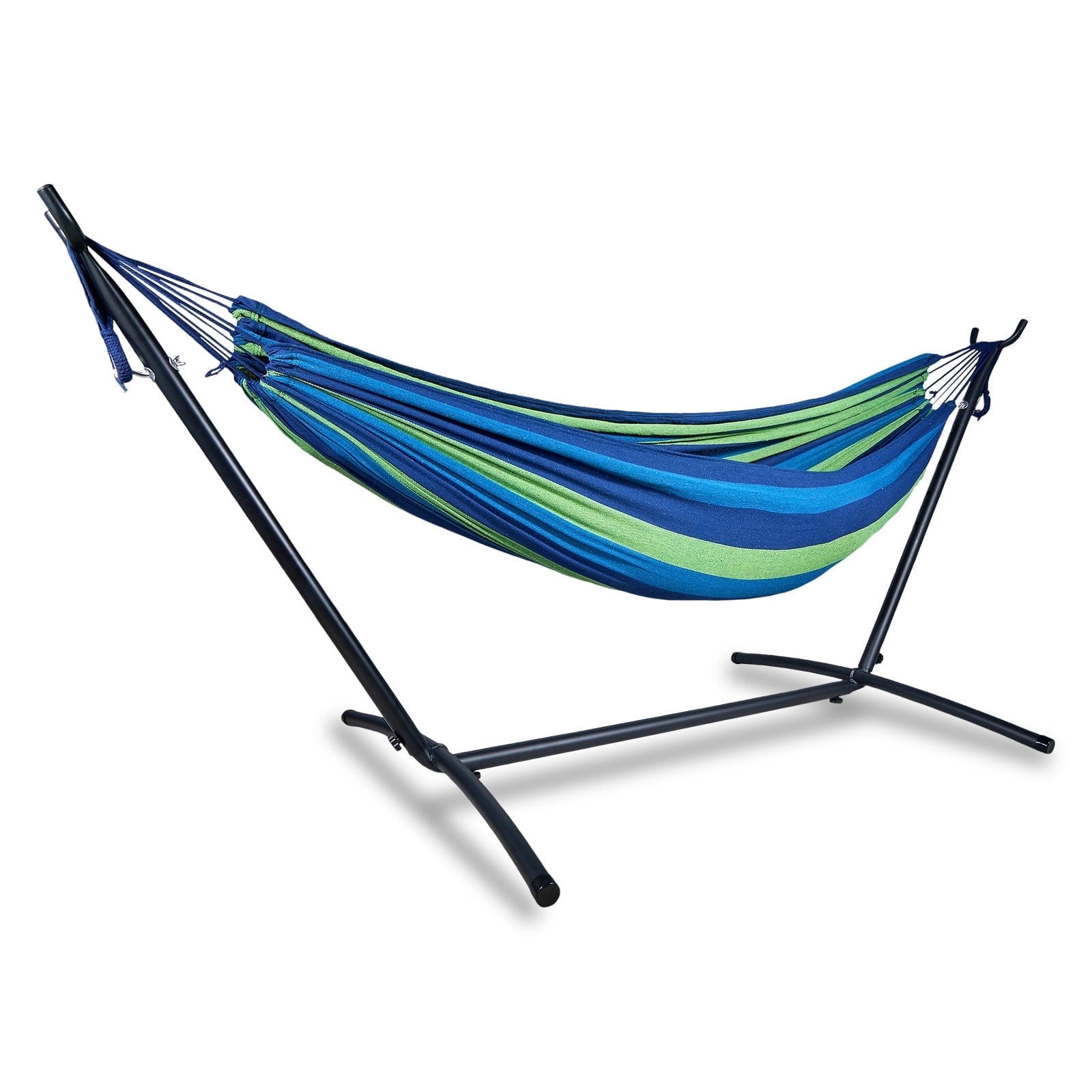 Double Hammock with Stand Sturdy 440lbs Capacity Hammock for Camping Outside Garden Outdoor Indoor Patio Backyard, Blue Green
