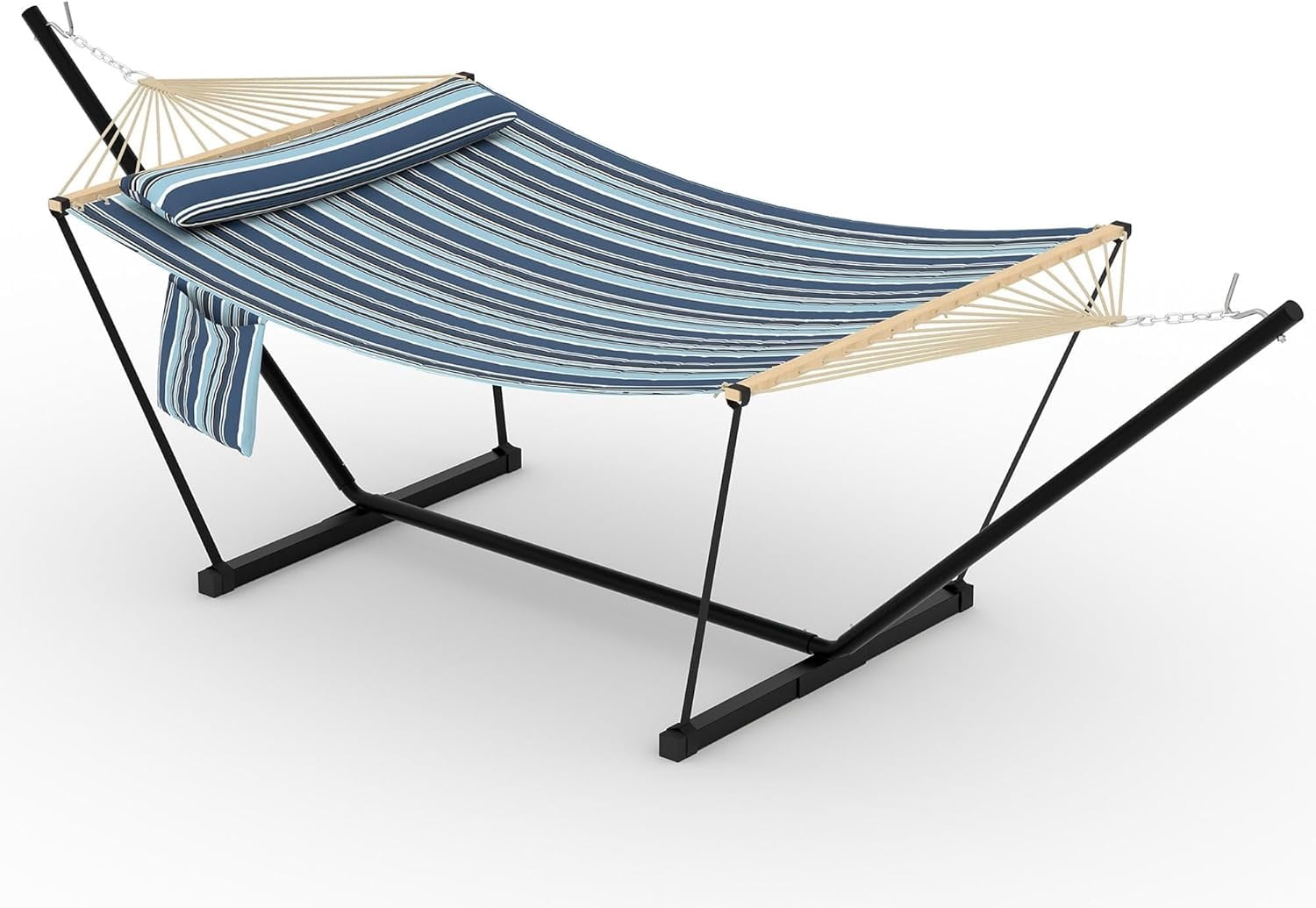 Double Hammock with Stand for Outdoor, Heavy Duty Portable 2 Person Hammock with Adjustable Steel Stand for Patio, Garden, Beach, Backyard