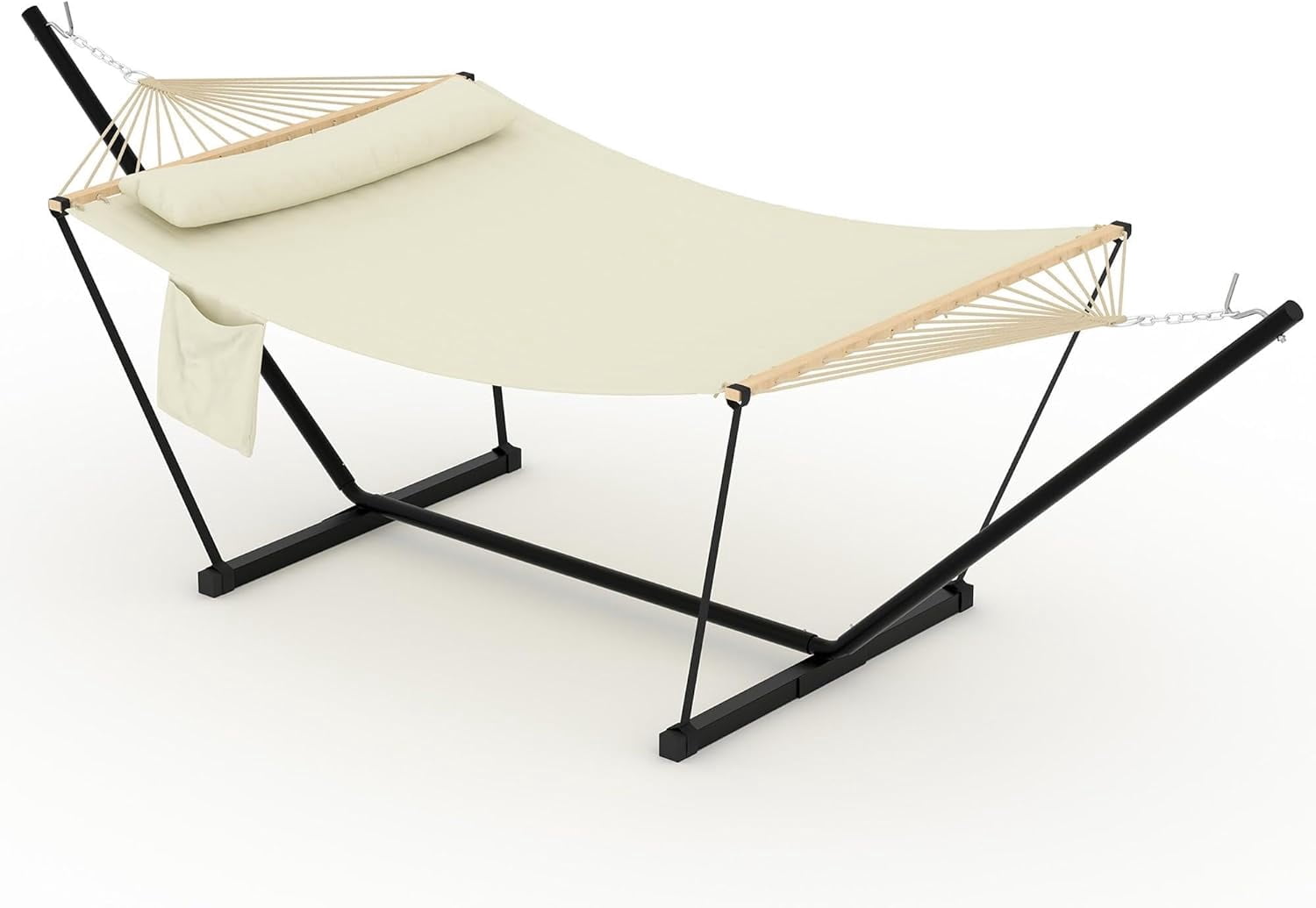 Double Hammock with Stand for Outdoor, Heavy Duty Portable 2 Person Hammock with Adjustable Steel Stand for Patio, Garden, Beach, Backyard