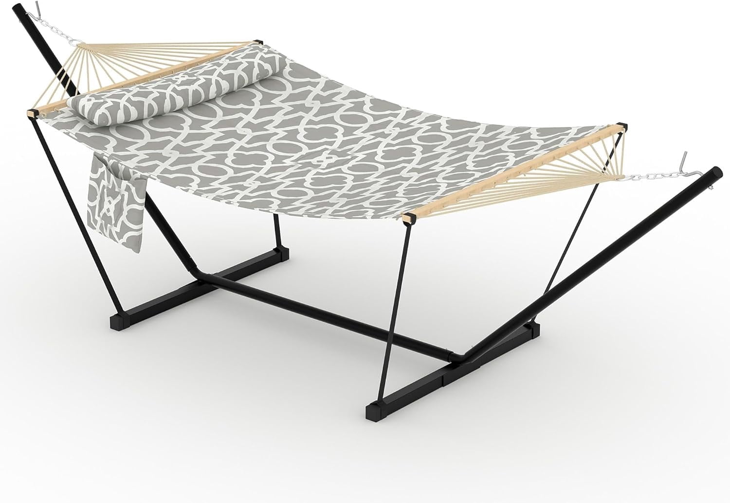 Double Hammock with Stand for Outdoor, Heavy Duty Portable 2 Person Hammock with Adjustable Steel Stand for Patio, Garden, Beach, Backyard