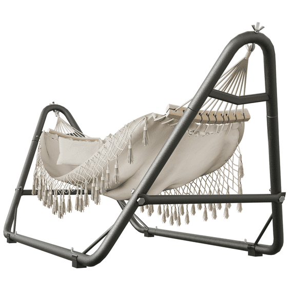 Yacona Hammock with Stand for Outside, Heavy Duty Steel Hammocks with Pillow for Backyard, Porch, Patio, Garden, White