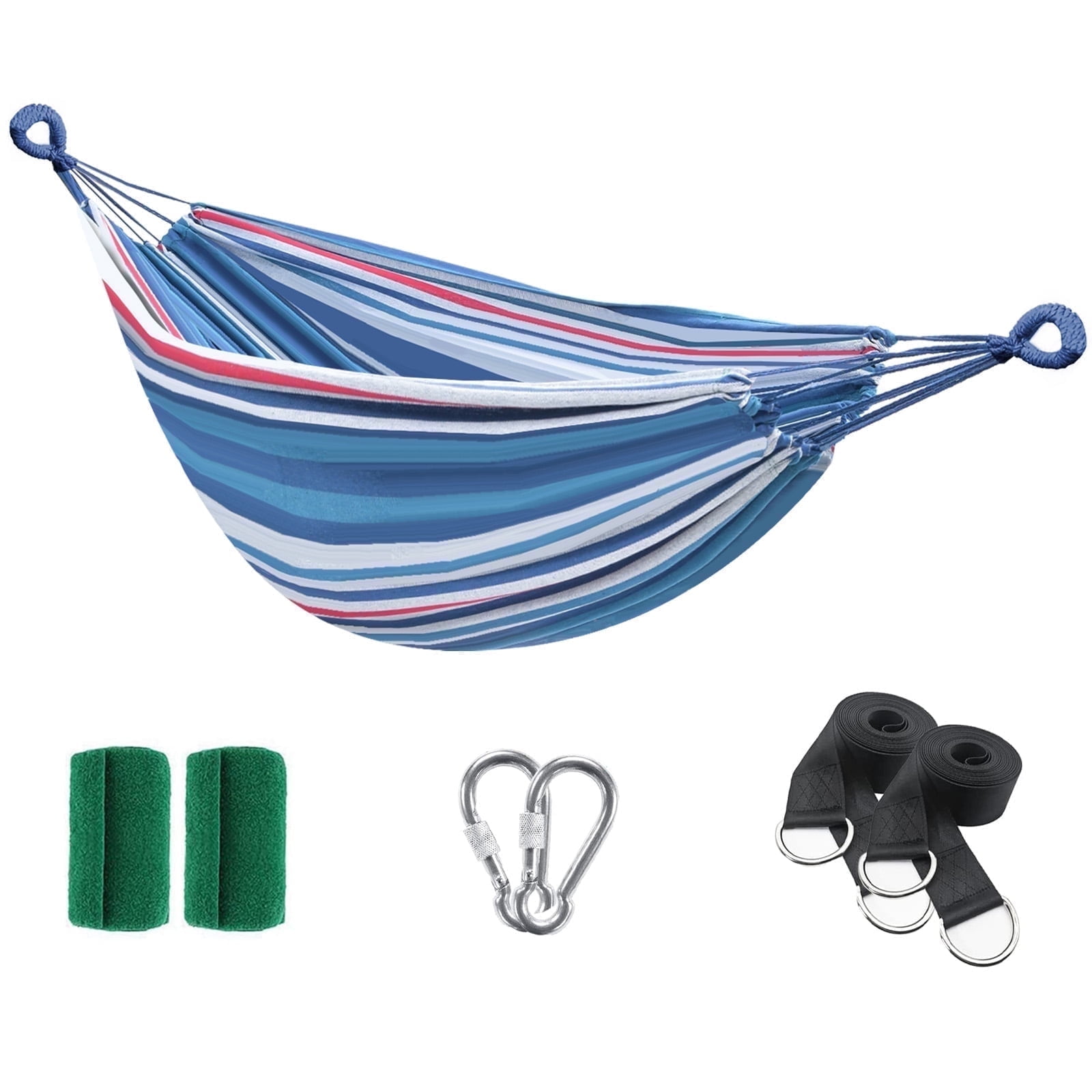 Double Hammock with Tree Swing Straps Holds 440lbs Capacity Hammock for Camping Outside Garden Outdoor Indoor Patio Backyard, Blue