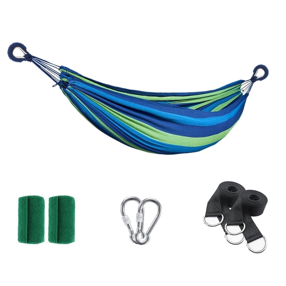 Double Hammock with Tree Swing Straps Holds 440lbs Capacity Hammock for Camping Outside Garden Outdoor Indoor Patio Backyard, Blue