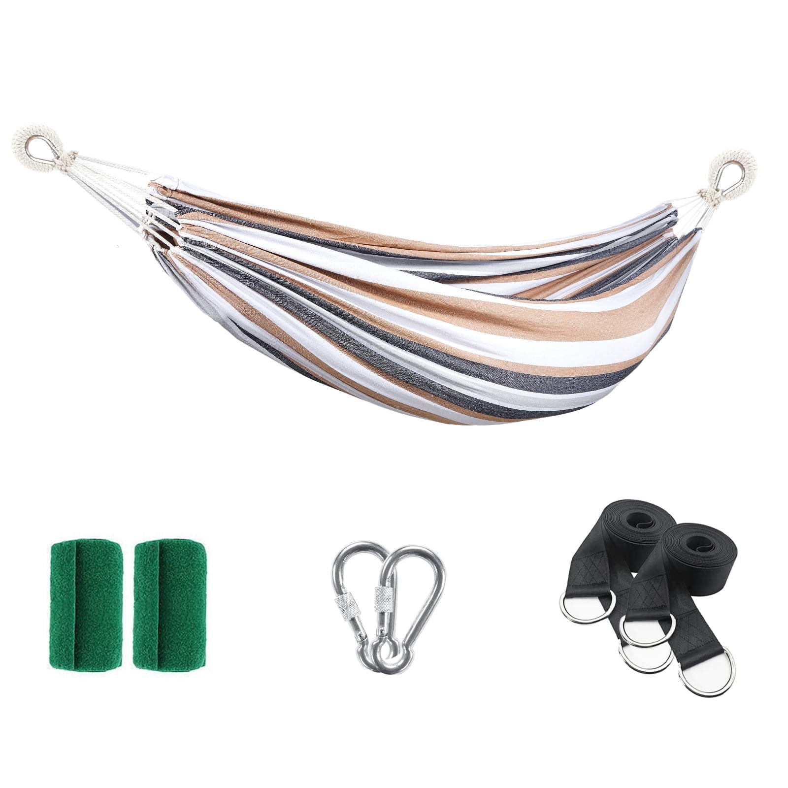 Double Hammock with Tree Swing Straps Holds 440lbs Capacity Hammock for Camping Outside Garden Outdoor Indoor Patio Backyard, Brown