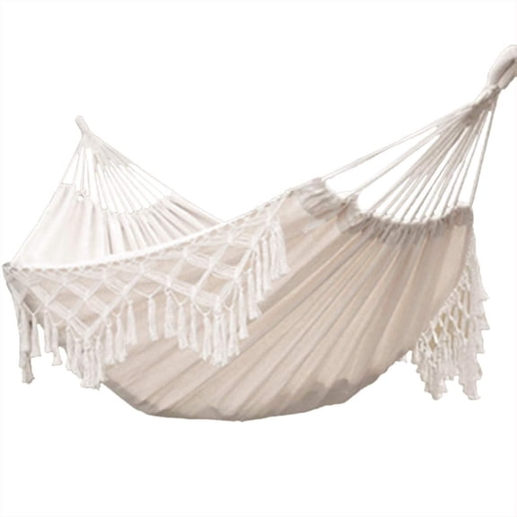 Double Hammocks: Soft Comfortable Fabric Cotton Canvas Hanging Portable Two Person Hammock Boho Fringe Large for Backyard Travel