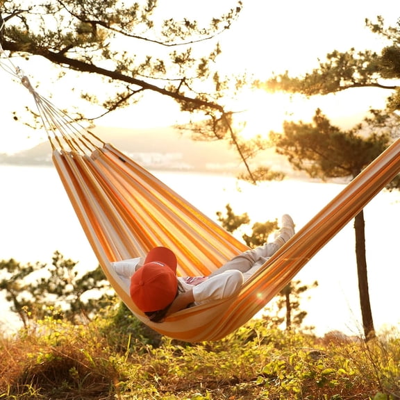 Double Hammocks - Woven Hammock Two Person Hanging Camping Bed for Patio, Backyard, Porch, Outdoor and Indoor Use - Soft Canvas Hammock with Portable Carrying Bag Yellow