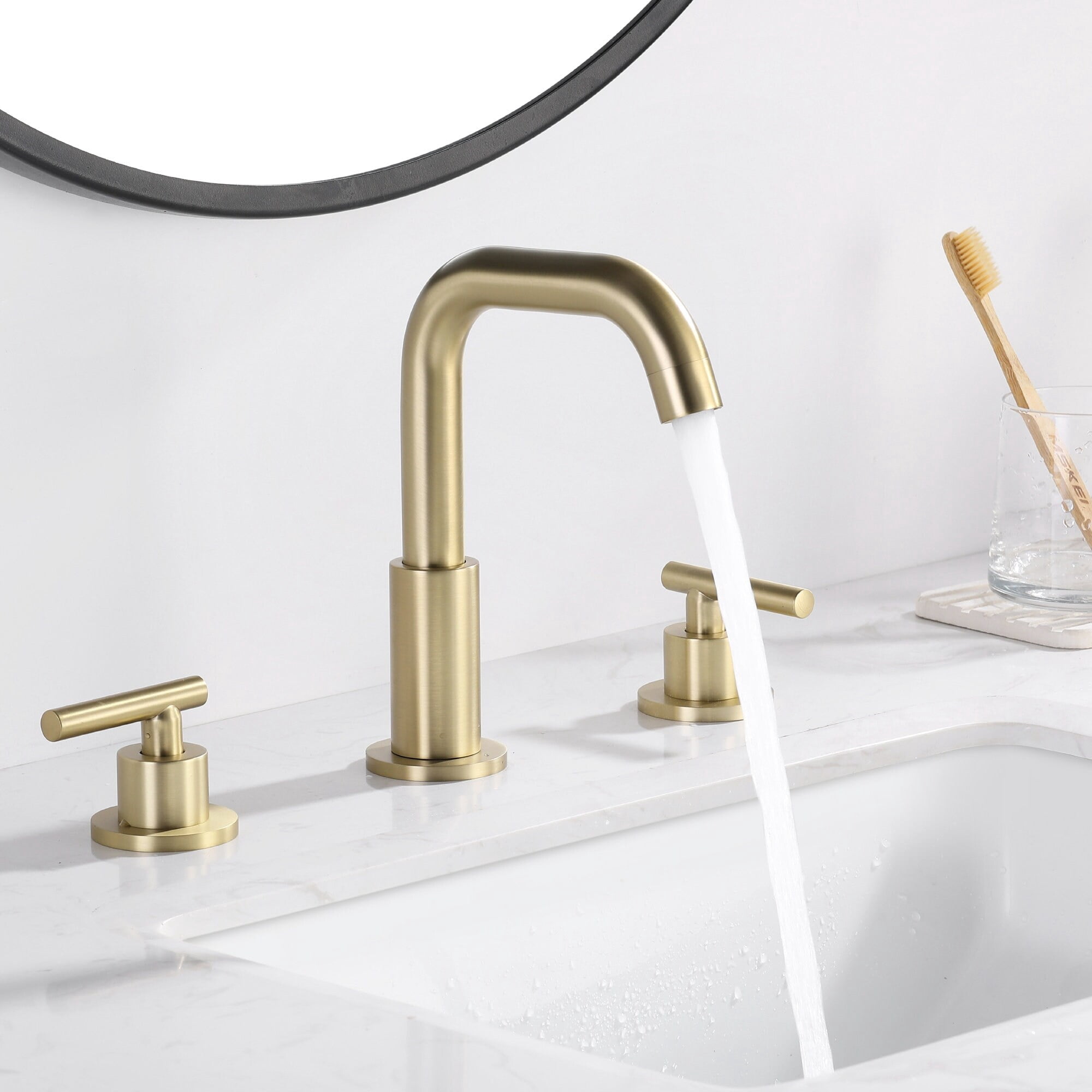 Double Handle 360 Swivel Bathroom Sink Faucet with Accessrise Brushed ...