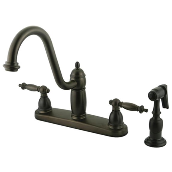 Double Handle 8 in. Kitchen Faucet with Brass Sprayer