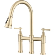 Double Handle Bridge Kitchen Faucet with Pull-Down Spray Head