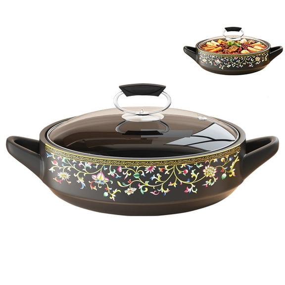 Double Handle Casserole Pot with Transparent Lid, High Temperature Resistant Clay Pot, Heat Proof Earthen Pot for Soup Stew, Porridge Cooking, Household Kitchen Cookware