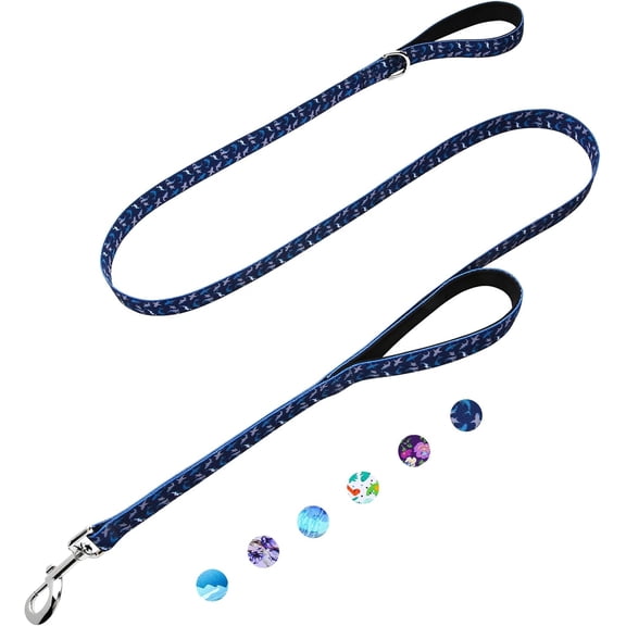 Double Handle Dog Leash 6 Foot with 2 Padded Handles, Heavy Duty Nylon Dog Leash with Traffic Control Handles,Walking Training Lead, Deep Blue Shark