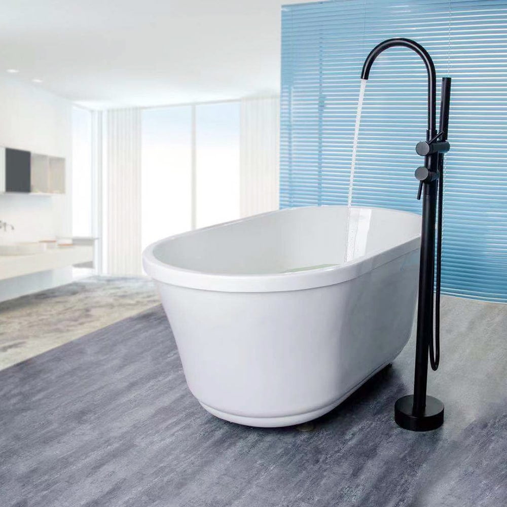 Matte Black Brass Freestanding Tub Filler with Hand Shower