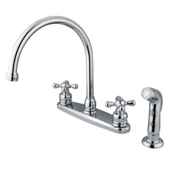 Double Handle Goose Neck Kitchen Faucet with White Sprayer