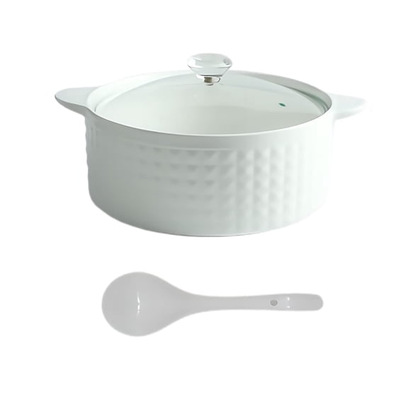 Double Handle Lid Pure White Ceramic Tureen Soup Ceramic Round White Dish Casserole/Clay Pot/Earthen Pot/Ceramic Cookware,2000mla